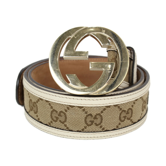 Gucci Interlocking Belt GG Canvas GG Buckle Beige White - Picture 1 of 11